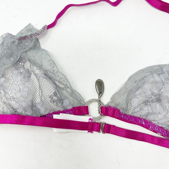NWT Fredericks of Hollywood Women Lace Sheer Halter Wireless Bra Size L Platinum - Picture 3 of 6